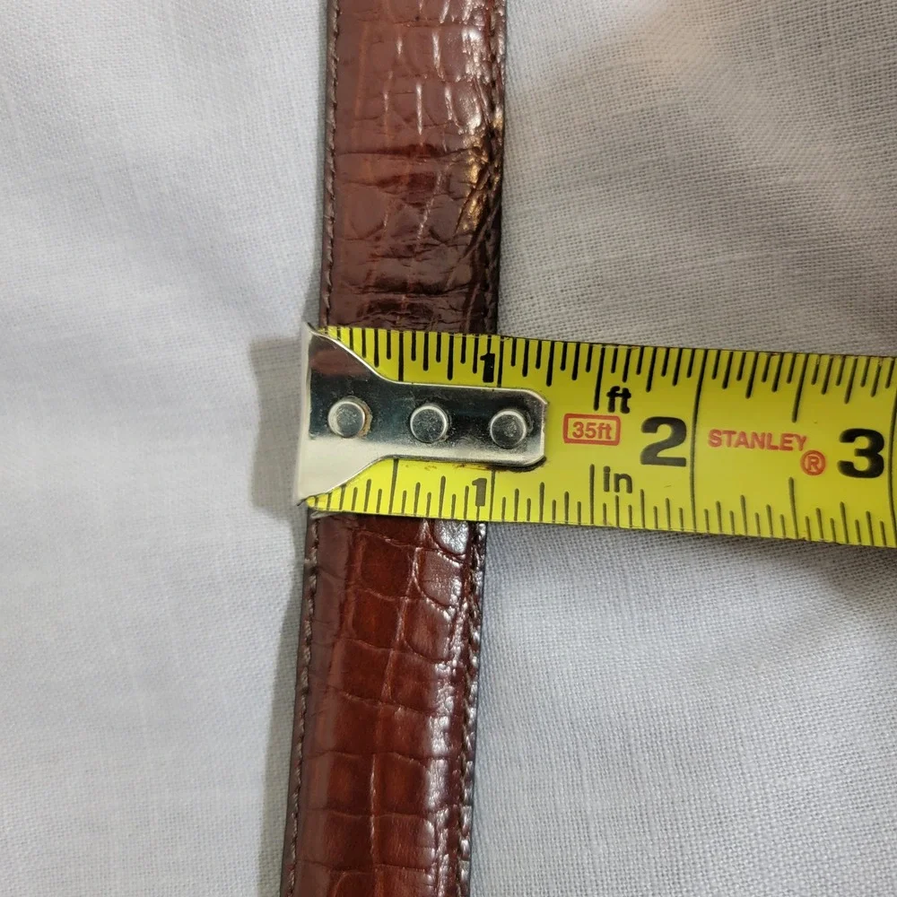Alexander Julian Brown Croco Alligator Embossed Leather Belt‎ Solid Brass USA 38